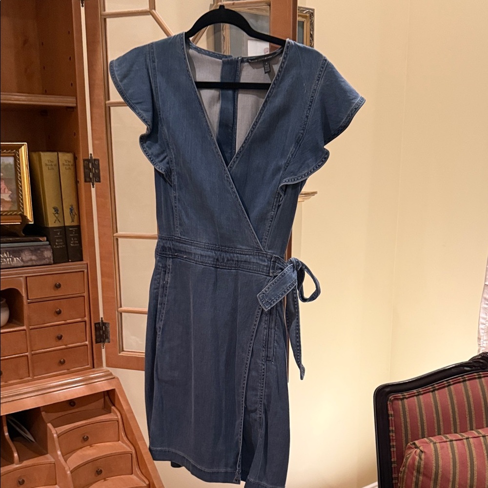 White House Black Market Denim Wrap Mini Dress - Blue